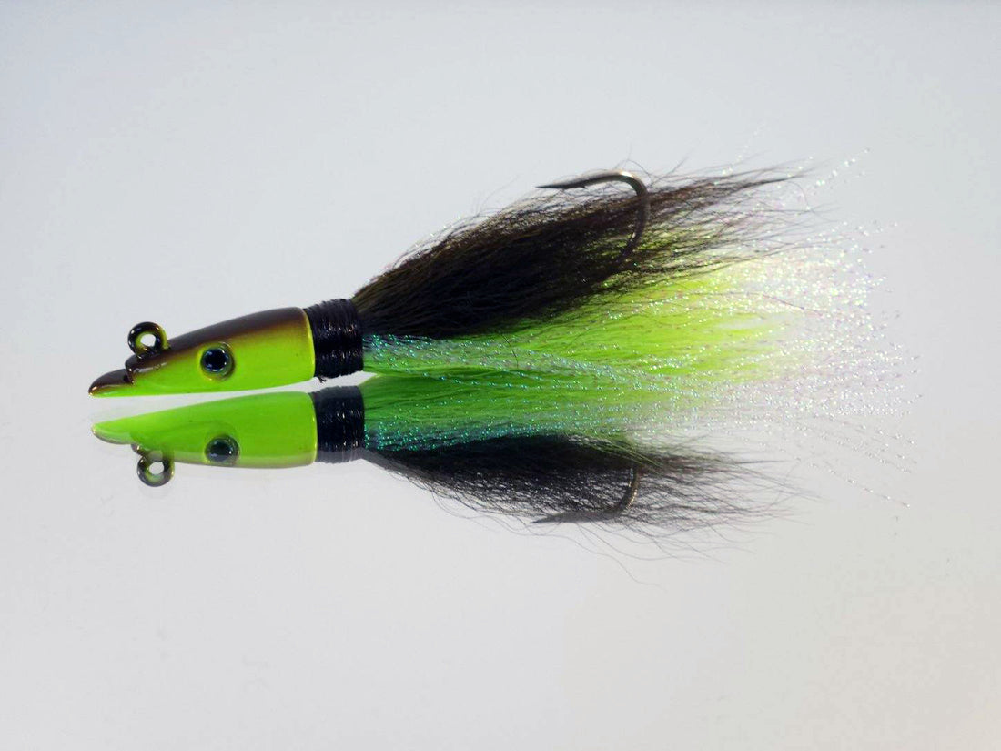 dancing eel fishing lure Sand Eel Bucktail Jig DayGlo Green Brown W/ Sparkle Flash – Mr. Bills Sport Fishing