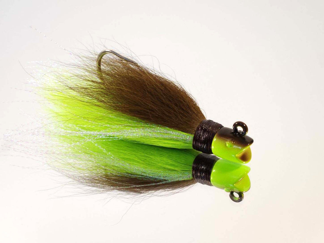 Smiling Bill Bucktail DayGlo Green Brown W/ Sparkle Flash – Mr